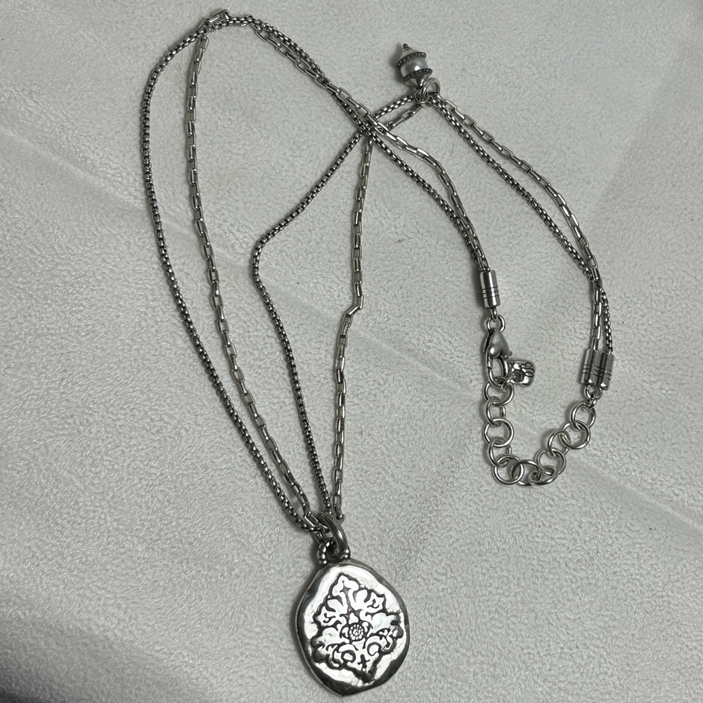 Brighton Double Strand Oval Pendant Necklace Silver Plated Single Clear Crystal - Picture 9 of 10